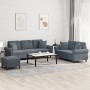 Dreiteilige Sofagarnitur aus dunkelgrauem Samt mit Kissen von , Sofas - Ref: Foro24-3202281, Preis: 655,26 €, Rabatt: %