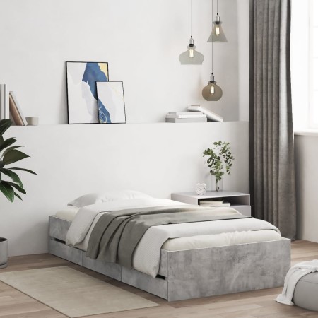 Concrete gray engineered wood bed with drawers 75x190 cm by , Beds and slatted bases - Ref: Foro24-3207332, Price: 136,67 €, ...