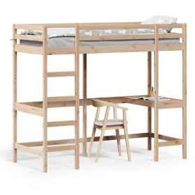 Loft bed with solid pine wood desk 80x200 cm by , Beds and slatted bases - Ref: Foro24-842854, Price: 197,30 €, Discount: %