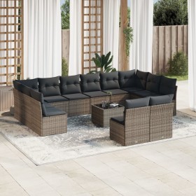 Set of garden sofas with 13 pieces of gray synthetic rattan cushions by , Garden sets - Ref: Foro24-3250219, Price: 819,07 €,...