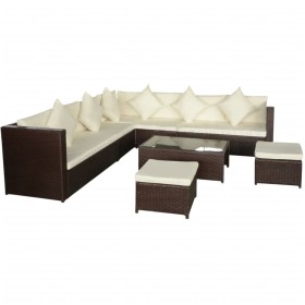 Set of 8-piece garden sofas and brown synthetic rattan cushions by , Garden sets - Ref: Foro24-42992, Price: 635,71 €, Discou...