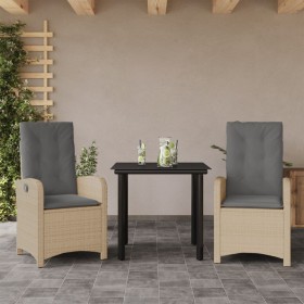 Set comedor de jardín 3 pzas con cojines ratán sintético beige de , Conjuntos de jardín - Ref: Foro24-3212400, Precio: 338,99...