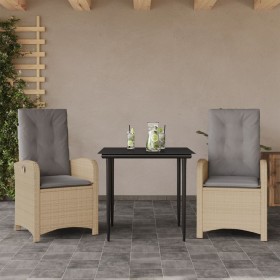 3-piece garden dining set with beige synthetic rattan cushions by , Garden sets - Ref: Foro24-3212390, Price: 365,99 €, Disco...