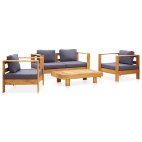 4-piece garden furniture set with solid acacia wood and gray cushions. by , Garden sets - Ref: Foro24-278916, Price: 683,99 €...