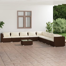 Set muebles de jardín 10 pzas y cojines ratán sintético marrón de , Conjuntos de jardín - Ref: Foro24-3101794, Precio: 854,25...