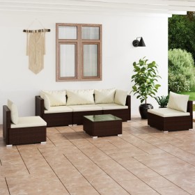 Set muebles de jardín 6 piezas y cojines ratán sintético marrón de , Conjuntos de jardín - Ref: Foro24-3102194, Precio: 389,9...