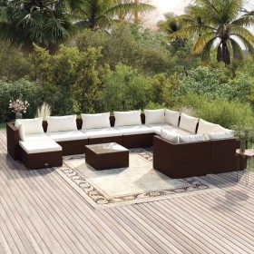 Garden furniture set 11 pieces and brown synthetic rattan cushions by , Garden sets - Ref: Foro24-3102690, Price: 714,99 €, D...