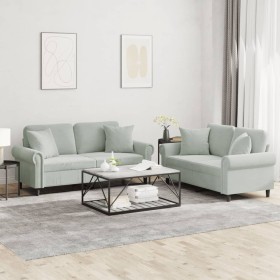 Two-piece light gray velvet sofa set with cushions by , Sofas - Ref: Foro24-3202230, Price: 530,48 €, Discount: %