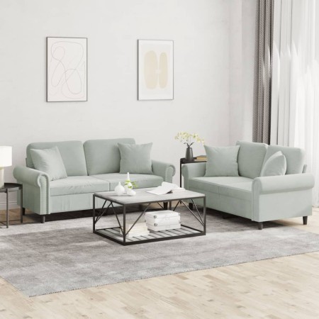 Two-piece light gray velvet sofa set with cushions by , Sofas - Ref: Foro24-3202230, Price: 526,92 €, Discount: %