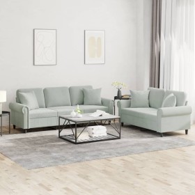 Sofagarnitur mit 2 Stück hellgrauen Samtkissen von , Sofas - Ref: Foro24-3202270, Preis: 584,85 €, Rabatt: %