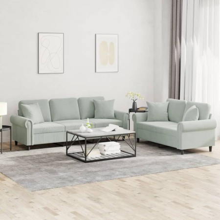 Sofagarnitur mit 2 Stück hellgrauen Samtkissen von , Sofas - Ref: Foro24-3202270, Preis: 584,39 €, Rabatt: %