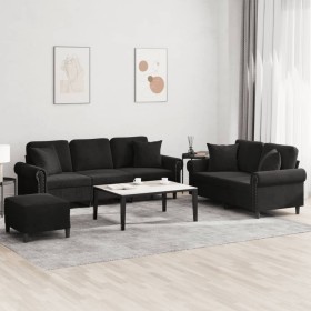 Sofagarnitur mit 3 Stück schwarzen Samtkissen von , Sofas - Ref: Foro24-3202285, Preis: 632,99 €, Rabatt: %