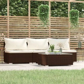 4-teiliges Gartenmöbel-Set und Kissen Kunstrattan braun von , Gartensets - Ref: Foro24-317507, Preis: 232,99 €, Rabatt: %