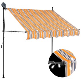 Retractable manual awning with yellow and blue LED lights, 150 cm. by , Awnings - Ref: Foro24-145849, Price: 72,99 €, Discoun...