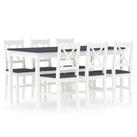 Dining set 7 pieces white and gray pine wood by vidaXL, Furniture sets for kitchens and dining rooms - Ref: Foro24-283376, Pr...