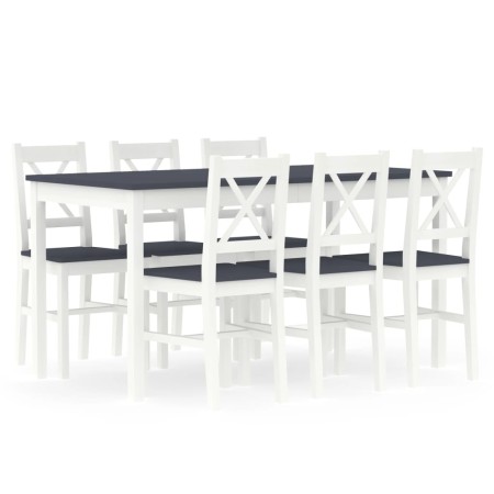 Conjunto de comedor 7 piezas madera de pino blanco y gris de vidaXL, muebles para cocinas y comedores - Ref: Foro24-283376, P...