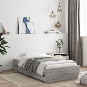 Sonoma gray engineered wood bed with drawers 75x190 cm by , Beds and slatted bases - Ref: Foro24-3207334, Price: 145,45 €, Di...