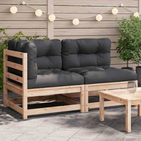 2-Sitzer-Gartensofa mit Kissen aus massivem Zirbenholz von , Modulare Sofas für den Außenbereich - Ref: Foro24-838117, Preis:...