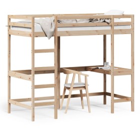 Loft bed with solid pine wood desk 100x200 cm by , Beds and slatted bases - Ref: Foro24-842846, Price: 211,99 €, Discount: %