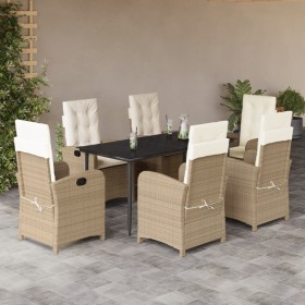 7-teiliges Garten-Essset mit beigen Kissen aus synthetischem Rattan von , Gartensets - Ref: Foro24-3212375, Preis: 946,83 €, ...