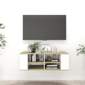 Mueble de pared de TV contrachapada blanco y roble 102x35x35 cm de , Muebles TV - Ref: Foro24-806243, Precio: 53,18 €, Descue...