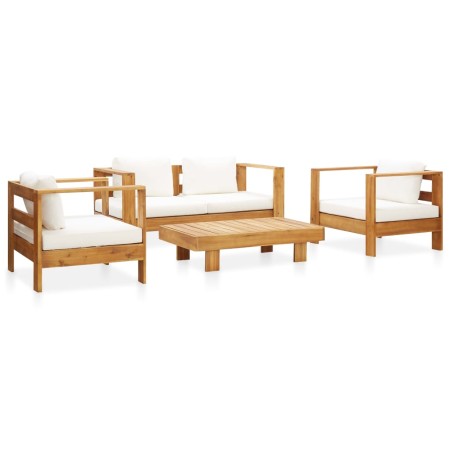 Garden furniture 4 pieces with cushions solid cream acacia wood by , Garden sets - Ref: Foro24-278915, Price: 671,53 €, Disco...