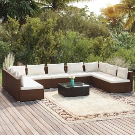 Garden furniture set 10 pieces and brown synthetic rattan cushions by , Garden sets - Ref: Foro24-3101914, Price: 803,99 €, D...