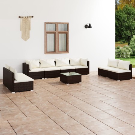 9-teiliges Gartenmöbel-Set und braune synthetische Rattankissen von , Gartensets - Ref: Foro24-3102258, Preis: 900,17 €, Raba...