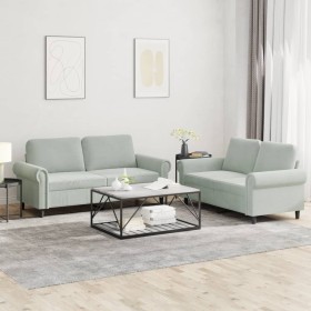 Sofagarnitur mit Kissen, 2-teilig, hellgrauer Samt von , Sofas - Ref: Foro24-3202210, Preis: 515,08 €, Rabatt: %