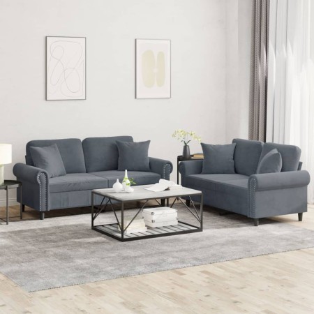 Dark gray velvet 2-piece sofa set with cushions by , Sofas - Ref: Foro24-3202231, Price: 536,57 €, Discount: %