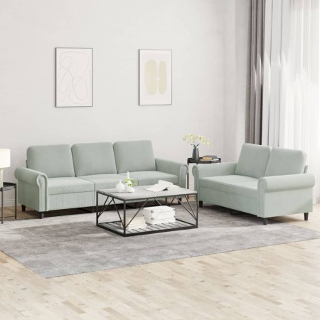 Sofagarnitur mit Kissen, 2-teilig, hellgrauer Samt von , Sofas - Ref: Foro24-3202250, Preis: 558,14 €, Rabatt: %