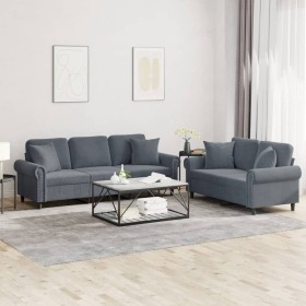 Zweiteilige Sofagarnitur aus dunkelgrauem Samt mit Kissen von , Sofas - Ref: Foro24-3202271, Preis: 598,21 €, Rabatt: %