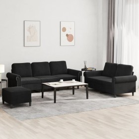 3-teilige Sofagarnitur aus schwarzem Samt mit Kissen von , Sofas - Ref: Foro24-3202265, Preis: 631,56 €, Rabatt: %