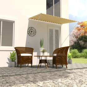 Retractable awning 200x150 cm yellow and white by , Awnings - Ref: Foro24-143753, Price: 45,99 €, Discount: %