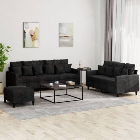 3-teilige Sofagarnitur aus schwarzem Samt mit Kissen von , Sofas - Ref: Foro24-3201735, Preis: 568,89 €, Rabatt: %