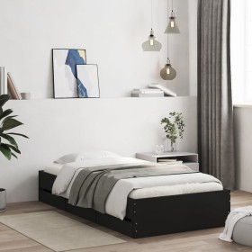 Cama con cajones madera de ingeniería negro 90x190 cm de , Camas y somieres - Ref: Foro24-3207323, Precio: 167,04 €, Descuent...