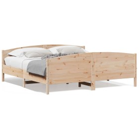 Bed frame with solid pine wood headboard 180x200 cm by , Beds and slatted bases - Ref: Foro24-3216164, Price: 205,99 €, Disco...