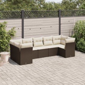 7-piece garden sofa set with brown PE rattan cushions by , Garden sets - Ref: Foro24-3218123, Price: 492,99 €, Discount: %