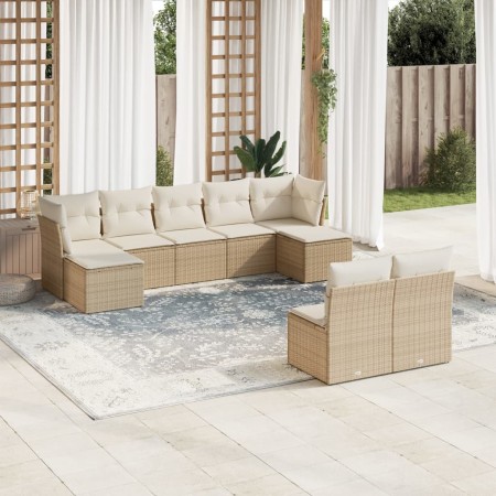 9-teiliges Gartensofa-Set mit beigen synthetischen Rattankissen von , Gartensets - Ref: Foro24-3250107, Preis: 693,99 €, Raba...