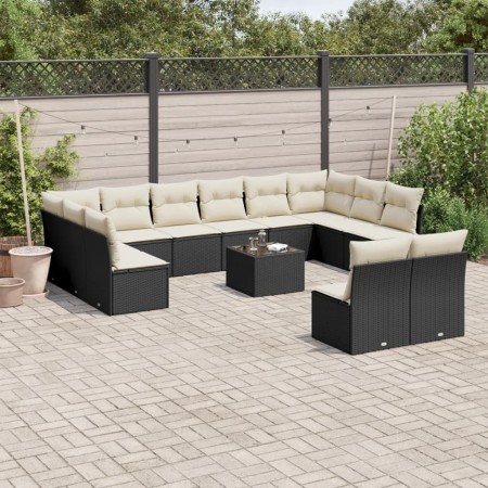 Gartensofa- und Kissenset 13-teilig aus schwarzem synthetischem Rattan von , Gartensets - Ref: Foro24-3250215, Preis: 731,99 ...