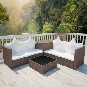 Set muebles de jardín 4 piezas y cojines ratán sintético marrón de , Conjuntos de jardín - Ref: Foro24-42988, Precio: 337,99 ...