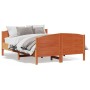 Bed frame with wax brown pine wood headboard 120x190 cm by , Beds and slatted bases - Ref: Foro24-3216187, Price: 201,39 €, D...