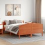 Bed frame with wax brown pine wood headboard 120x190 cm by , Beds and slatted bases - Ref: Foro24-3216187, Price: 201,39 €, D...