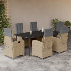 7-teiliges Garten-Essset mit beigen Kissen aus synthetischem Rattan von , Gartensets - Ref: Foro24-3212397, Preis: 995,99 €, ...