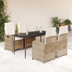 5-teiliges Garten-Essset mit beigen Kissen aus synthetischem Rattan von , Gartensets - Ref: Foro24-3212374, Preis: 674,99 €, ...