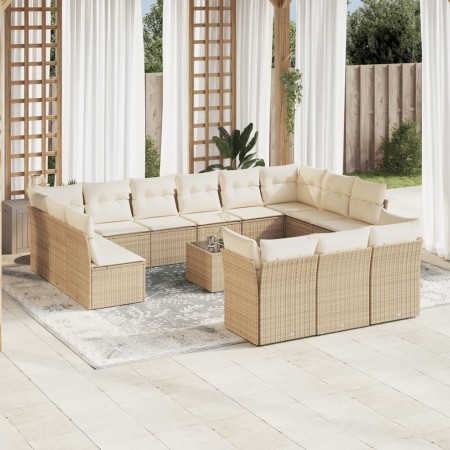 Set sofás de jardín 14 pzas con cojines ratán sintético beige de , Conjuntos de jardín - Ref: Foro24-3250297, Precio: 1,00 €,...