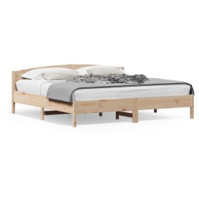 Bed frame with solid pine wood headboard 180x200 cm by , Beds and slatted bases - Ref: Foro24-3216191, Price: 181,99 €, Disco...