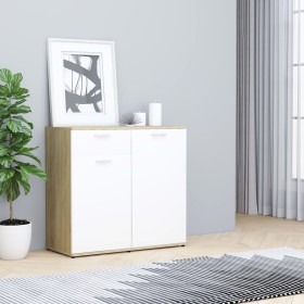 Aparador madera contrachapada blanco y roble Sonoma 80x36x75 cm de , Aparadores - Ref: Foro24-801828, Precio: 117,99 €, Descu...