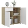 Aparador madera contrachapada blanco y roble Sonoma 80x36x75 cm de , Aparadores - Ref: Foro24-801828, Precio: 117,99 €, Descu...