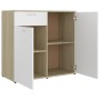 Aparador madera contrachapada blanco y roble Sonoma 80x36x75 cm de , Aparadores - Ref: Foro24-801828, Precio: 117,99 €, Descu...